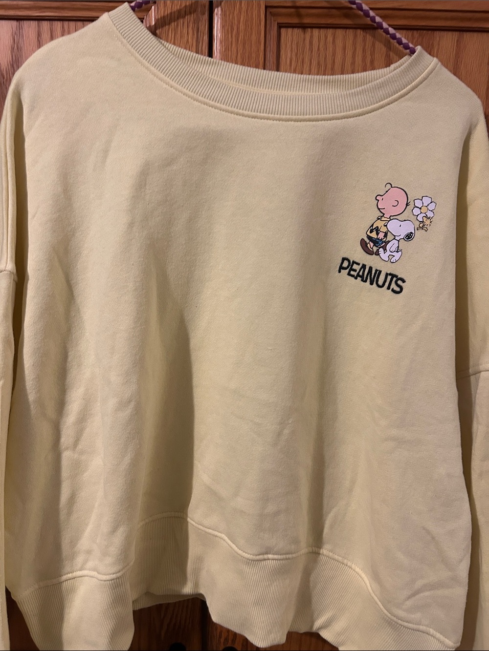 Peanuts Yellow Crewneck Sweatshirt with Charlie Brown & Snoopy Embroidery